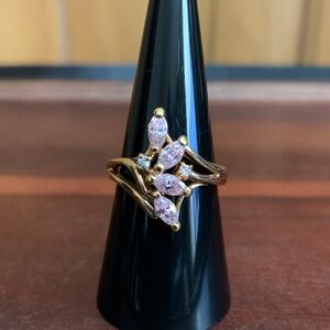 14K gold plated pink and clear stone ring size 7.75